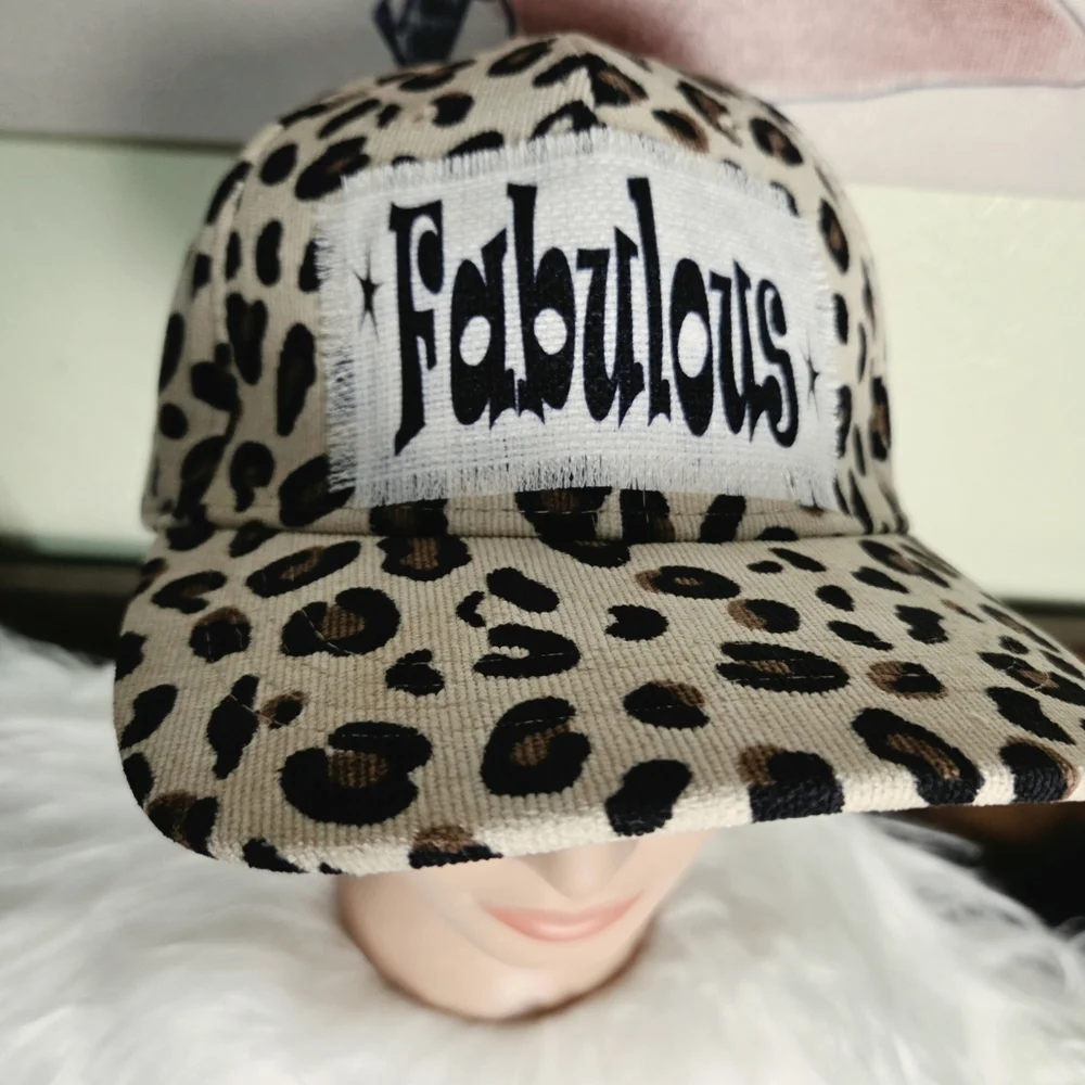 Leopard Print Ladies Adjustable Ponytail Cap with 'Fabulous' Front Patch, NWOT - Picture 4 of 9